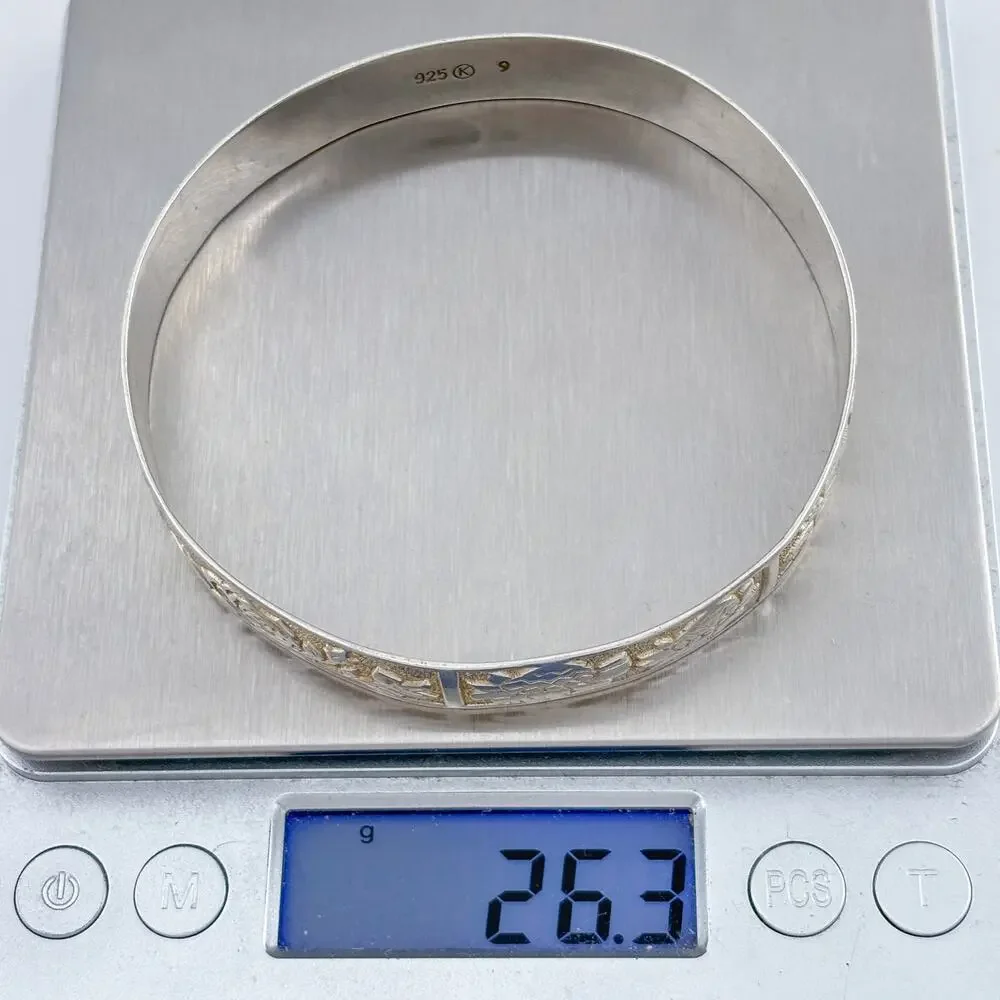 Vintage Sterling Silver 925 Floral Bangle Bracelet 9